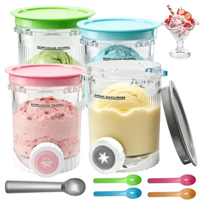 4 Eisbehälter für Ninja Creami, 480 ml, BPA-frei, spülmaschinengeeignet