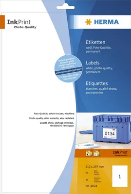 Obrázek produktu pro HERMA 4824, Bílá, Samolepicí štítek, A4, Papír, InkJet, Permanentní