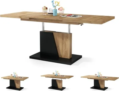 Produktbild von Esszimmertisch Grand , Esstisch , bis 180cm ausziehbar , höhenverstellbar , Küchentisch , Kitchen Table , 120x70cm , 05 , Gold Eiche + Schwarz