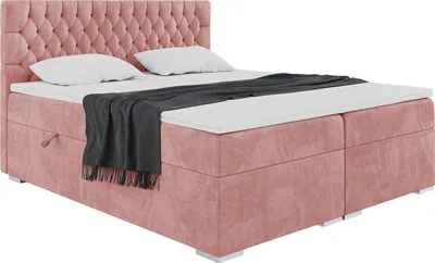 Produktbild von MEBLINI Boxspringbett mit Bettkasten - Gepolstert Doppelbett mit Matratze und Topper - Polsterbett mit Stauraum - Bett mit Kopfteil - Stauraumbett - DALIA - 200x200 - H4/Rosa Samt