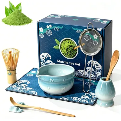 Matcha-Set 8-teilig, Teeset mit Zubehör, blau
