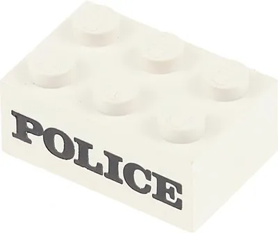 Produktbild von 1x Lego Bau Stein 2x3x1 weiß bedruckt POLICE geprägt schwarz 370 420 3002oldpb06
