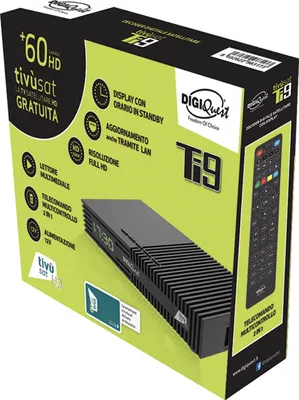 Immagine prodotto di Ricevitore satellitare DIGIQuest Ti9 DVB-S2 Full HD HEVC  Tivusat con scheda HD (non attivata) – Canali televisivi italiani (RAI, Mediaset, LA7) Hotbird 13° + HTS e-com Cavo HDMI
