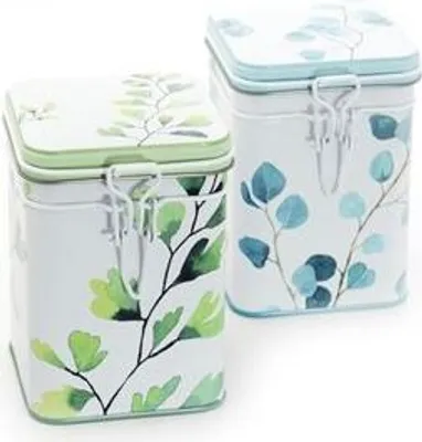 Produktbild von Dose "Trees", 150 g eckig, 2-fach sortiert, Aroma-Bügelverschluss, 11,9 x 8,2 x 8,2 cm