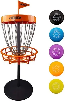 Produktbild von Disc Golf Mini Korb Set Schildkröt 6 Guru, 5 Mini Discs, Innen- und Außenspiel, Bis zu 5 Spieler, 70 cm