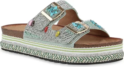 Produktbild von VAN HILL Damen Pantoletten Sandaletten Strass Zierperlen Plateau Schuhe 841100, Farbe: Hellgrün, Größe: 38