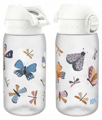 Image de Bouteille d'eau ION8 pour l'école, 350 ml, blanche, motif papillons, 350 ml