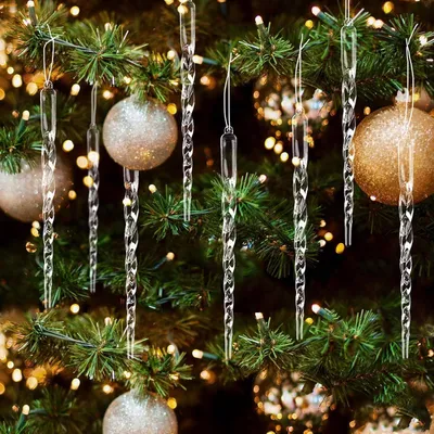 Productafbeelding van Acryl kerstboom-ijspegels kerstboomversiering - Set van 30 - Kersthangers kerstdecoratie kerstboomhanger