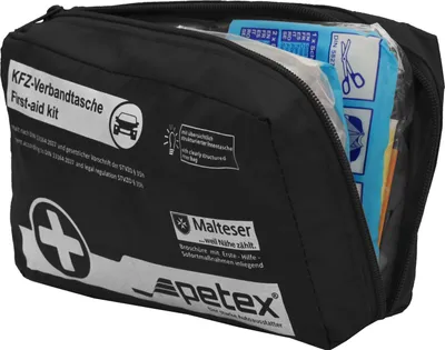 Zdjęcie produktu dla petex Torba z opatrunkami zgodna z normą DIN 13164-2022, zawierająca 43 elementy zestawu pierwszej pomocy