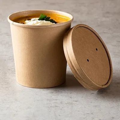 Produktbild von Deckel für Suppenbecher, Pappe rund Ø 11,5 cm · 1,6 cm braun