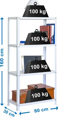 Produktbild von Simonrack Schwerlastregal KIT HOMECLASSIC MINI 4/300 202100204168034 weiß 80,0 x 30,0 x 160,0 cm