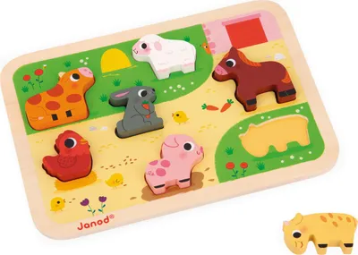 Produktbild von Janod Holzpuzzle Bauernhof - Chunky Tierpuzzle 7 Teile