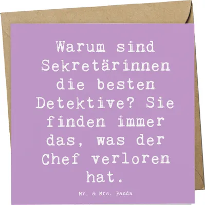 Produktbild von Mr. & Mrs. Panda Glückwunschkarte Spruch Sekretärin Detektiv - Lavendeltraum - Geschenk, Berufe, anlasskarte, Multitasking, Empfang, Bürodetektiv, Beruf, Klappkarte