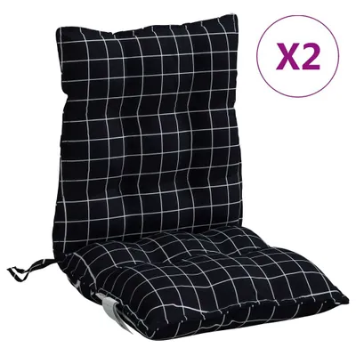 Immagine prodotto di Cuscini Sedia Schienale Basso 2 pz Quadri Nero Tessuto Oxford