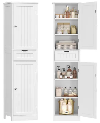 Immagine prodotto di Mobiletto da bagno stretto con 2 ante e 1 cassetto, mobiletto alto con ripiani regolabili, 40 x 30 x 170 cm, bianco