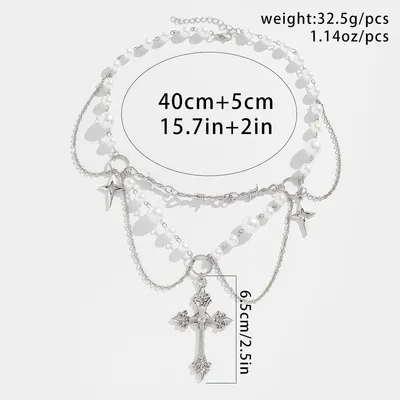 Produktbild von Wedity Gotische Kristall Kreuz Perle Halskette Sterne Spinne Schlange Halskette