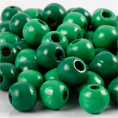 Produktbild von Holzperlen, D: 12 mm, Lochgröße 3 mm, Grün, 22g, ca. 40 Stck