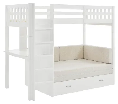 Produktbild von Hochbett 90 x 190 cm mit Schlafsofa - Kiefernholz und MDF - Weiß - ORPELIA