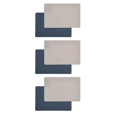 Produktbild von 6er Set Platzmatte Kunstleder 45 x 30 cm Navy & Grau Wendbar Tischsets Untersetzer Rechteckig Tischmatten Platzsets