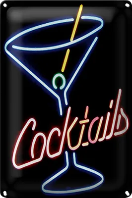 Produktbild von Blechschild 40x30cm Cocktails Neon Strohhalm