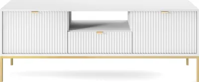 Image de MINIO Armoire TV NOVA Blanc avec pieds dorés