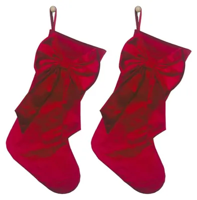 Weihnachtsstrümpfe aus Samt, 2 Stück, 45 cm, rot, mit Schleife