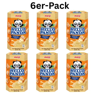 Produktbild von 6er-Pack meiji Hello Panda Kekse Karamelfüllung 50g