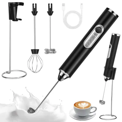 Milchaufschäumer, USB-wiederaufladbar, 2-in-1, schwarz