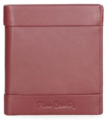 Image de Portefeuille pour homme Pierre Cardin, en cuir véritable, avec bouton-pression, noir et bordeaux