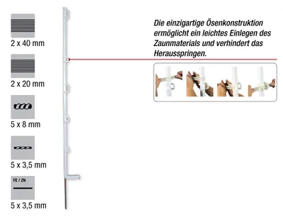 Produktbild von Horizont Kunststoffpfahl profi-line, 136cm mit 5 Ösen - 10 Stück