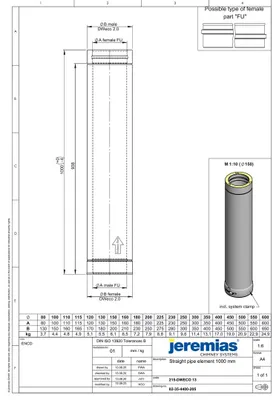 Produktbild von Jeremias DW-Black Abgasanlage Edelstahl 150mm 1000mm doppelwandig feuchteunempfindlich für Öl Gas Festbrennstoffe