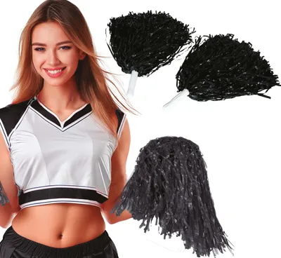 Productafbeelding van Sportieve carnavalsuitvoering: Cheerleader pompons, kostuumaccessoires, voor volwassenen, geschikt voor ritmische sportevenementen, kleur: zwart