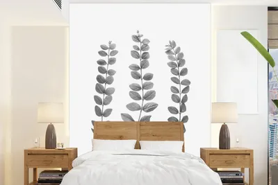 Produktbild von MuchoWow® Fototapete für Wohnzimmer oder Schlafzimmer Wandtapete Vinyl Motivtapete Pflanzen - Blätter - Natur - Weiß - 190x260 cm - Papiertapete