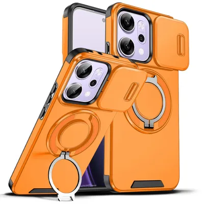 Produktbild von Handyhülle für Oppo Reno14 Pro Dual-Layer Stoßfest Militär Hülle mit Dia Kameraschutz, Magnetisch Ring Ständer Orange