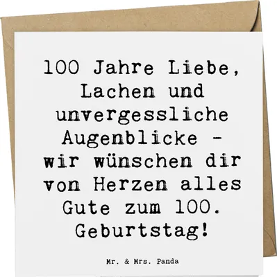 Produktbild von Mr. & Mrs. Panda Grußkarte Spruch 100. Geburtstag - Weiß - Geschenk, Happy Birthday, besondere Geschenke, Glückwunsch, Glückwunschkarte, Klappkarte, Feier, anlasskarte