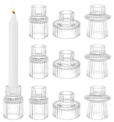 2-in-1 Glas-Kerzenhalter-Set, 9 Stück, 3 Designs, transparent