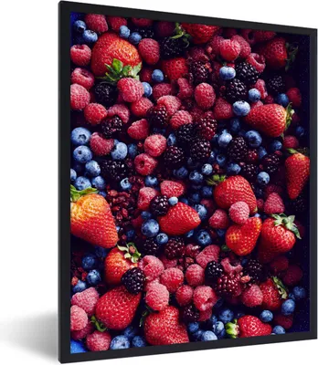 Produktbild von MuchoWow® Gerahmtes Poster Obst - Rot - Mix 60x80 cm - Poster mit Schwarzem Bilderrahmen Wandposter Rahmen Foto Bilder - Premium - Wanddeko Wohnzimmer