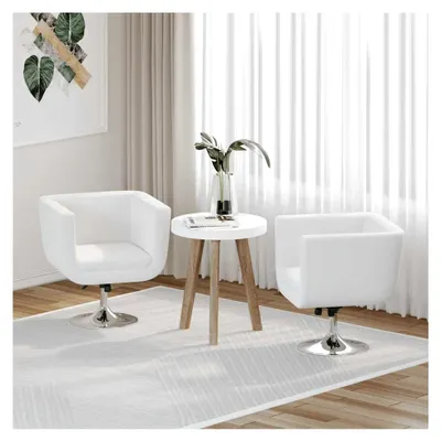 Produktbild von 2er Set Lounge Sessel Ledersessel Weiß Drehstuhl Cocktailsessel