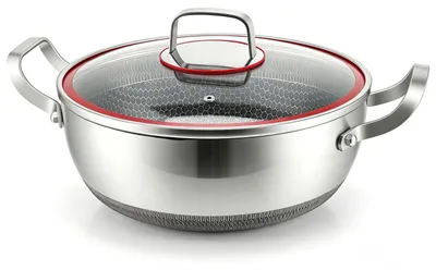 Immagine prodotto di Omgoods - Padella con bordi alti, coperchio in vetro e rivestimento antiaderente