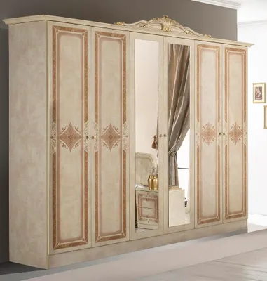 Produktbild von Barock Kleiderschrank Luisa 6 trg. in Beige / Walnuss