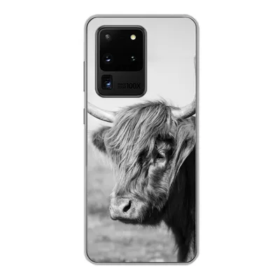 Produktbild von MuchoWow® Handyhülle Schutzhülle Hülle für Samsung Galaxy S20 Ultra Schottischer Highlander - Tiere - Schwarz - Weiß Silikon Softcase Handy Hülle - Karteninhaber