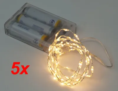 Produktbild von 5x Lichterkette mit 66 Micro LED warmweiß 100 cm Timer Batteriebetrieb