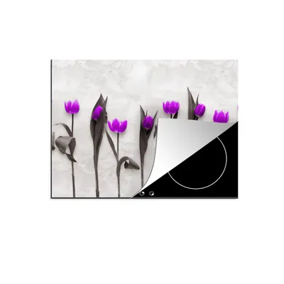Produktbild von KitchenYeah© Herdabdeckplatte Blumen - Tulpen - Lila , 60x52cm, Küche Deko, Glaskeramikkochfeld Herdabdeckung, Abdeckplatte fùr Kochfeld