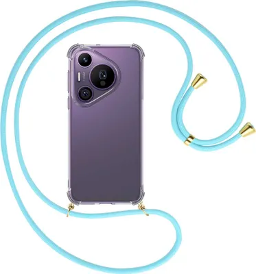 Produktbild von Handykette Backcover-Schutzhülle mit Band (Metall goldfarben) für Huawei Pura 70 Pro / Pro+ - himmelblau