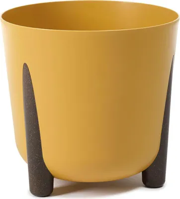 Produktbild von howhomely, Pflanzkübel, Gelb, Rund, 28 cm Höhe, mit Beinen, recycelte Materialien, für Garten & Balkon, Schwarzer Bodeneinsatz inklusive