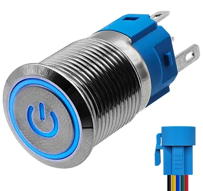 Produktbild von ProRide Metall-Momentanschalter 16 mm 220 V mit LED, spritzwassergeschützt