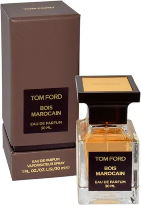 A product shot of a Tom Ford perfume bottle and its box.