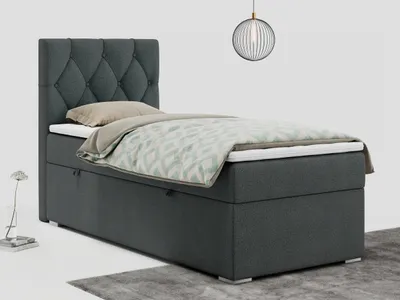 Produktbild von Einzelbett mit Bettkasten, jungenbetten 90 cm, Boxspringbett - ALDA - 90x200cm - links - Dunkelgrau - H3