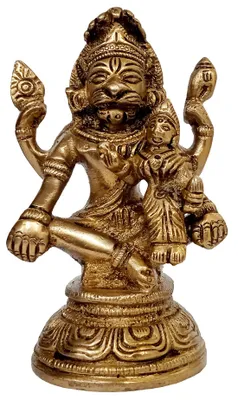 Messing-Idol Narasimha & Lakshmi, 6,25x5x11,25 cm, Gold