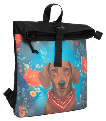 Produktbild von New Rebels Rolltop Cityrucksack Los Angeles – Stylischer Rolltop Rucksack mit Dackel - Design, Wasserabweisend & Praktisch